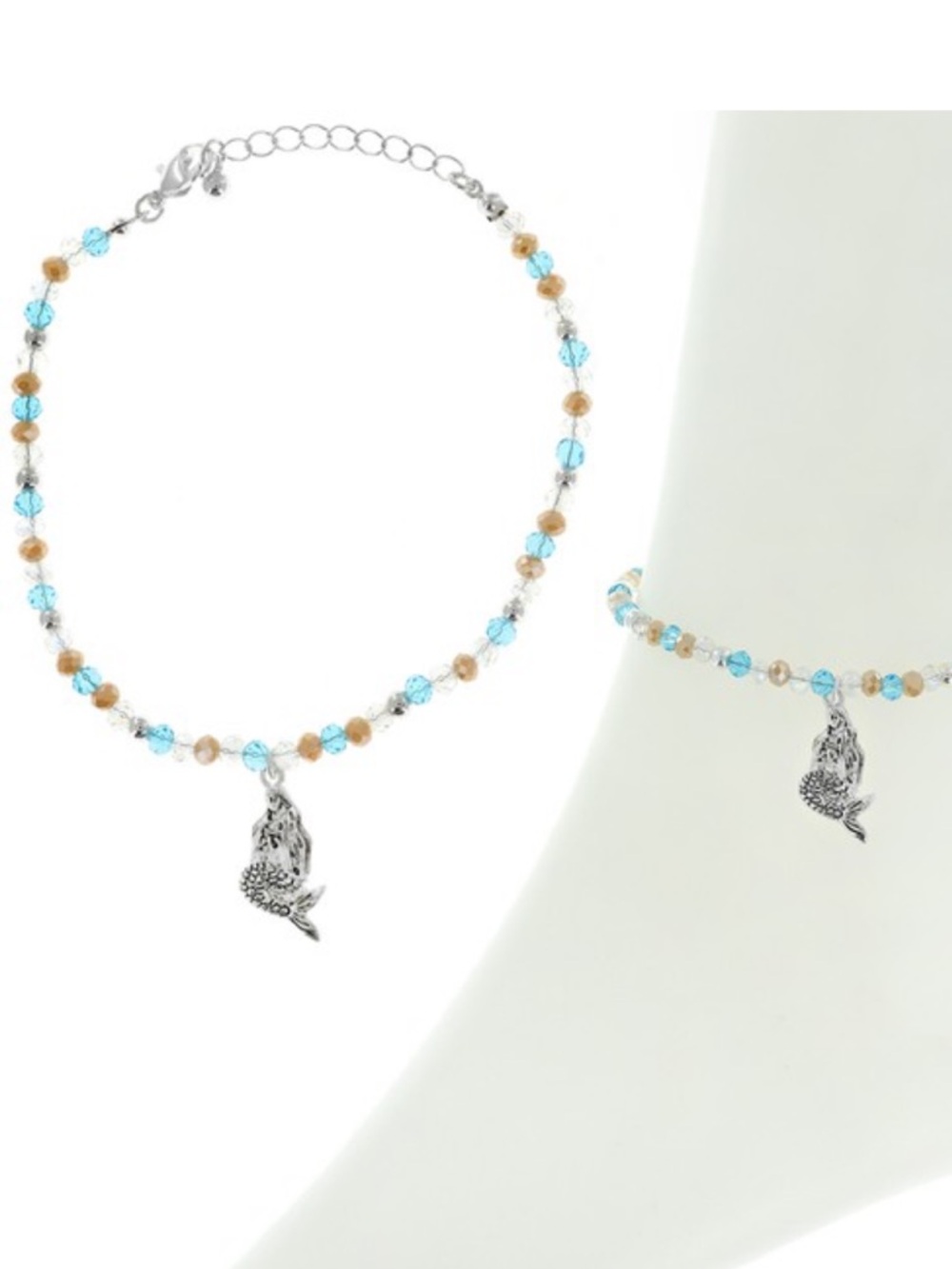 2038. Sea life mermaid charm glass bead anklet